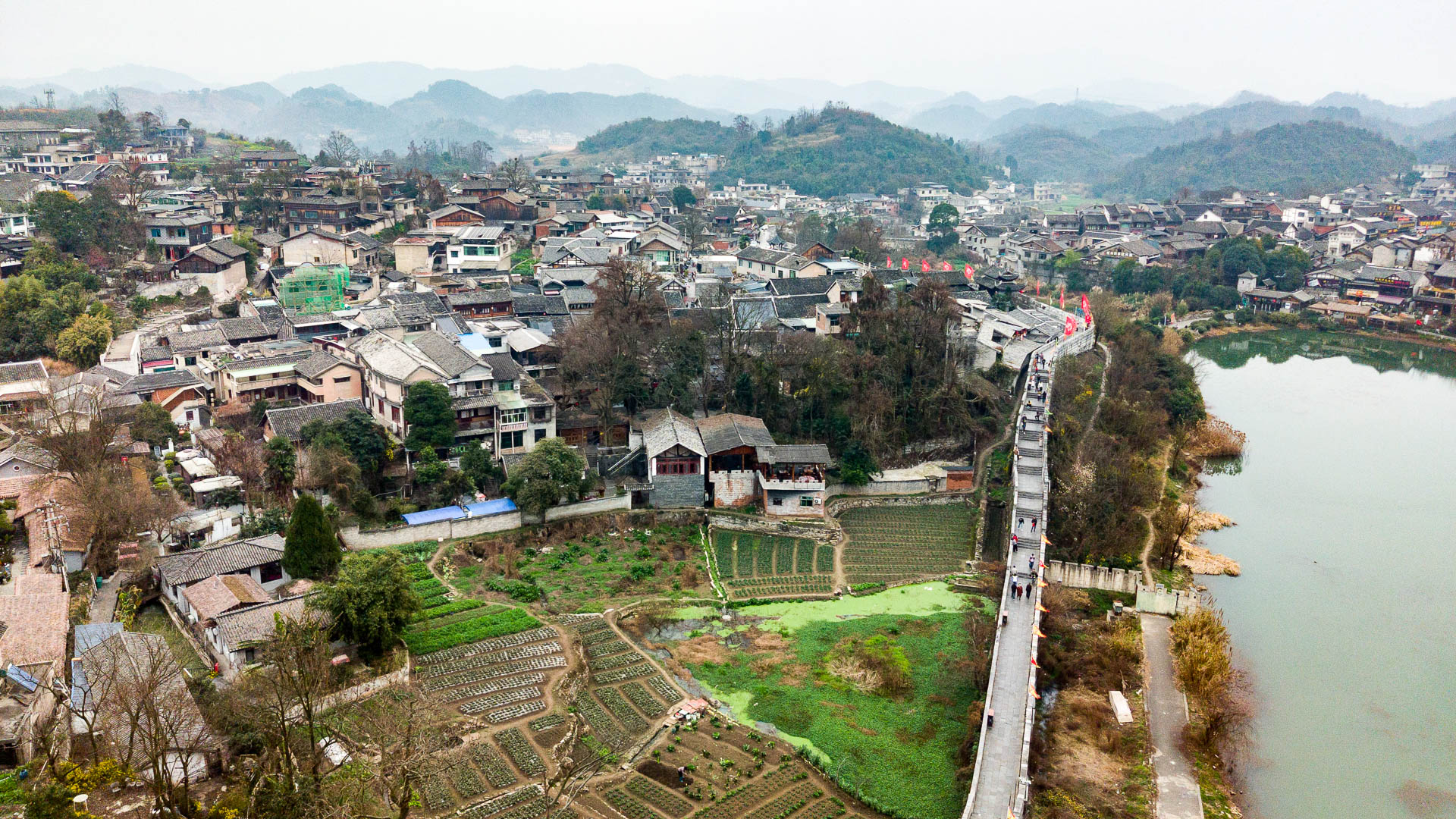 China — Guizhou Province (Guiyang/Qingyan Ancient Town) — aerial